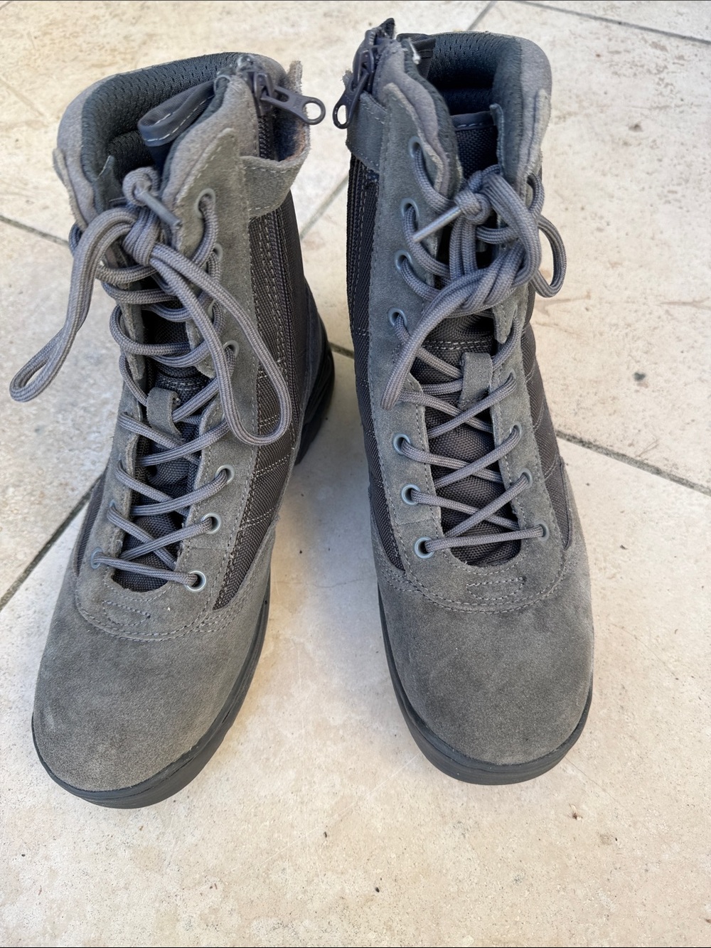 Men's Gray Tactical Suede Lace-Up Boots